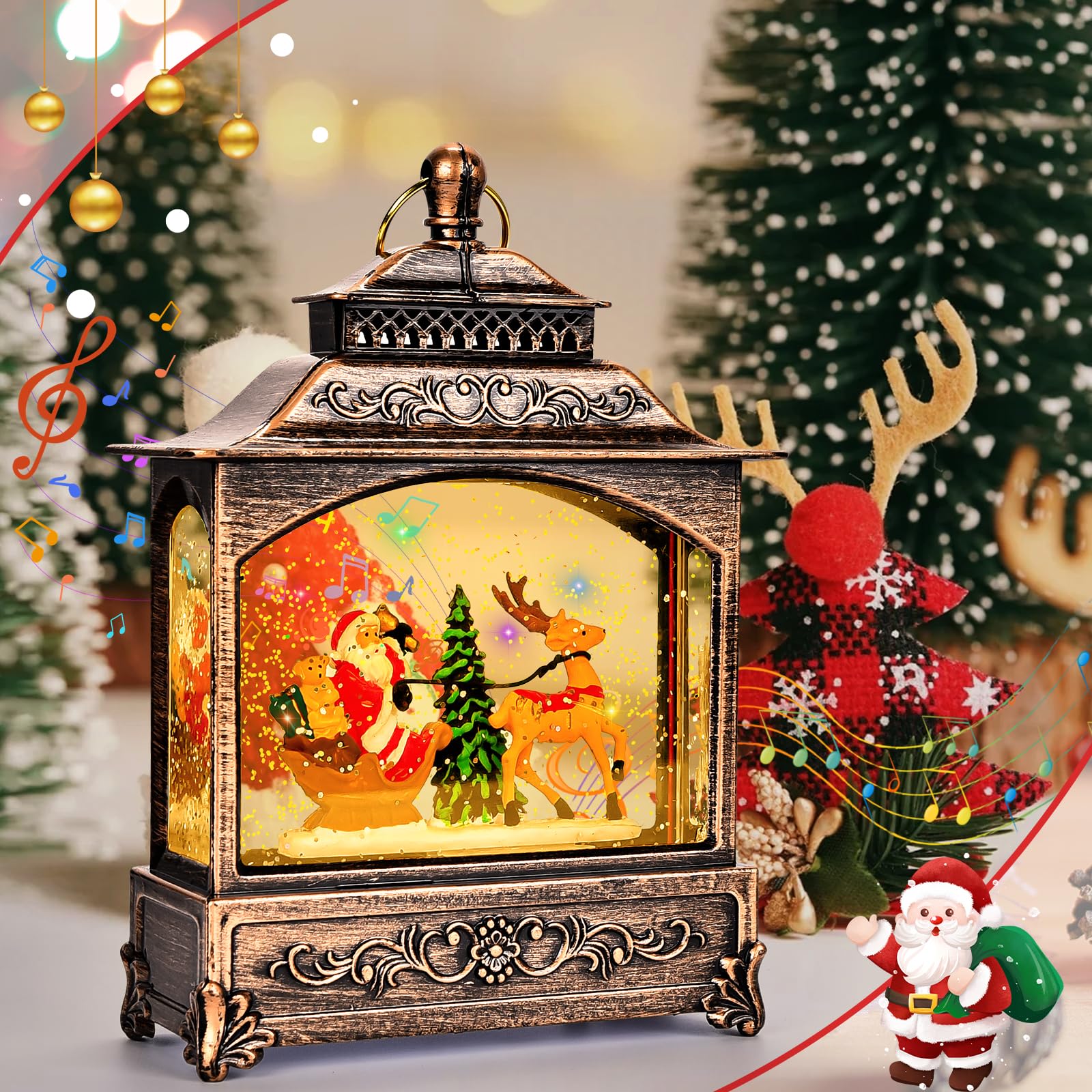 Joellfuner Globos de Nieve Navideños Musicales, Bola de Navidad con Nieve, Farolillo Navidad, con Brillo de AguaLuz de Noche, Decoraciones Navideña de Papá Noel Regalos Adornos (B3)