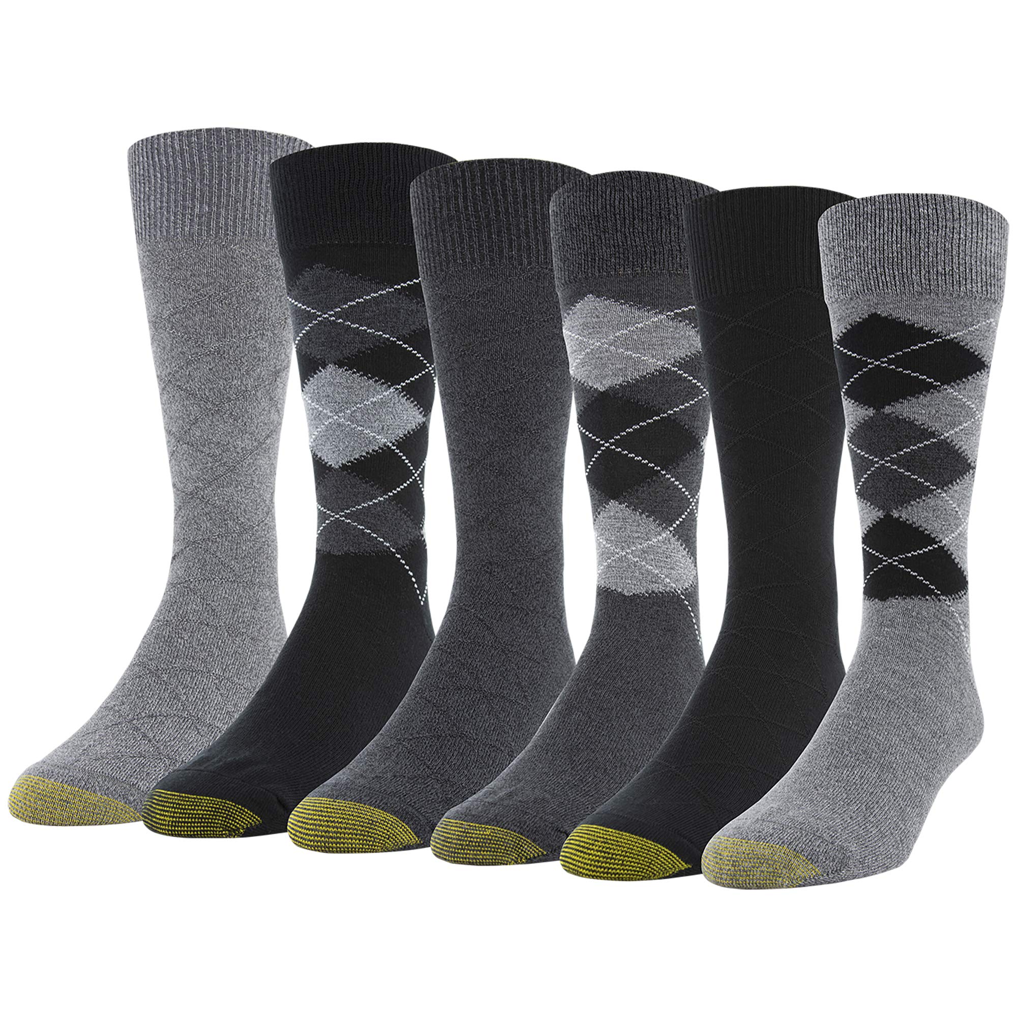 Gold Toe Men's Campbell Crew Socks, 6 Pairs, Grey Marl, Black, Charcoal, Shoe Size: 6-12.5