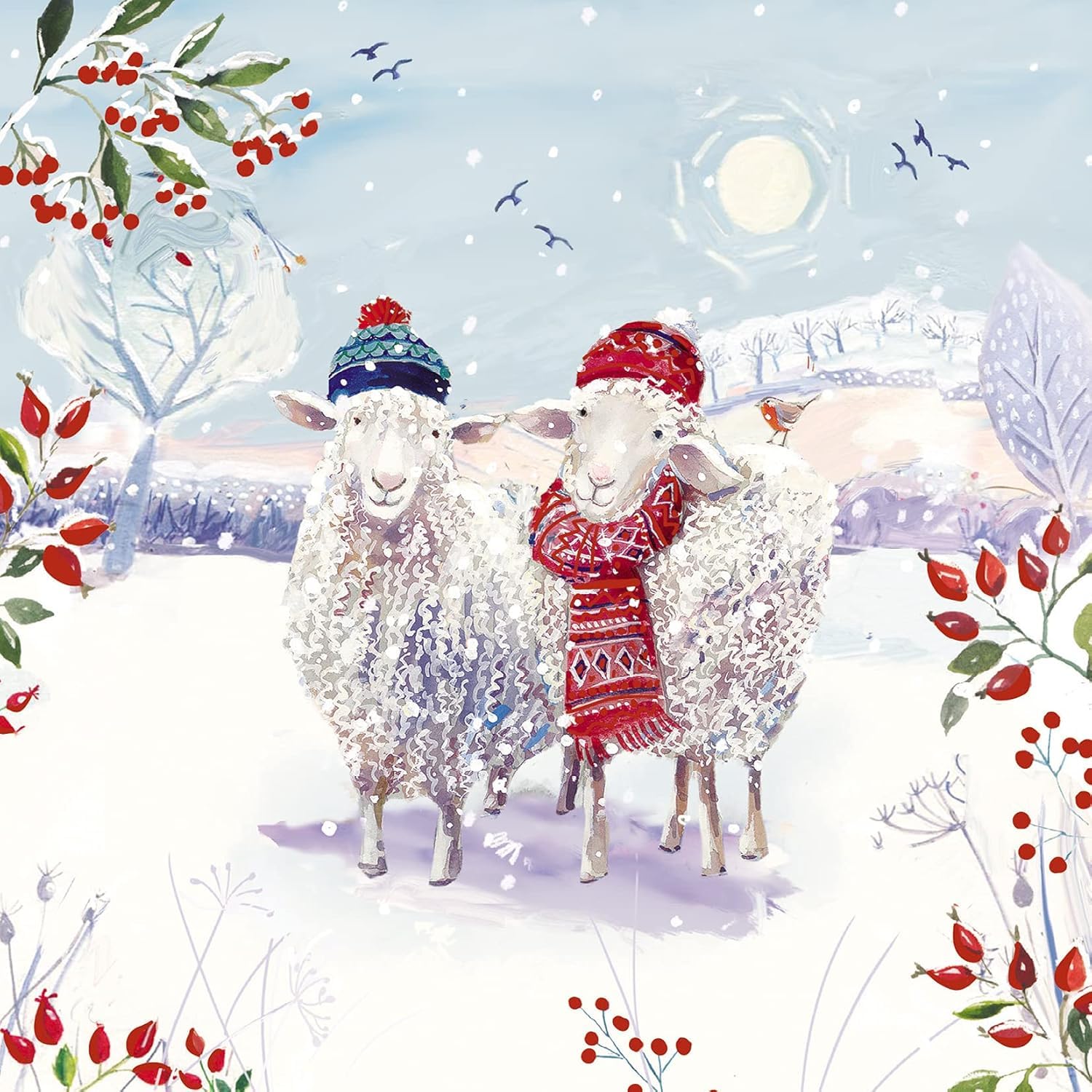 GBCC Charity Christmas Cards, Pack of 6 Premium Festive Christmas Greeting Cards with Envelopes, Festive Sheep in the Snow