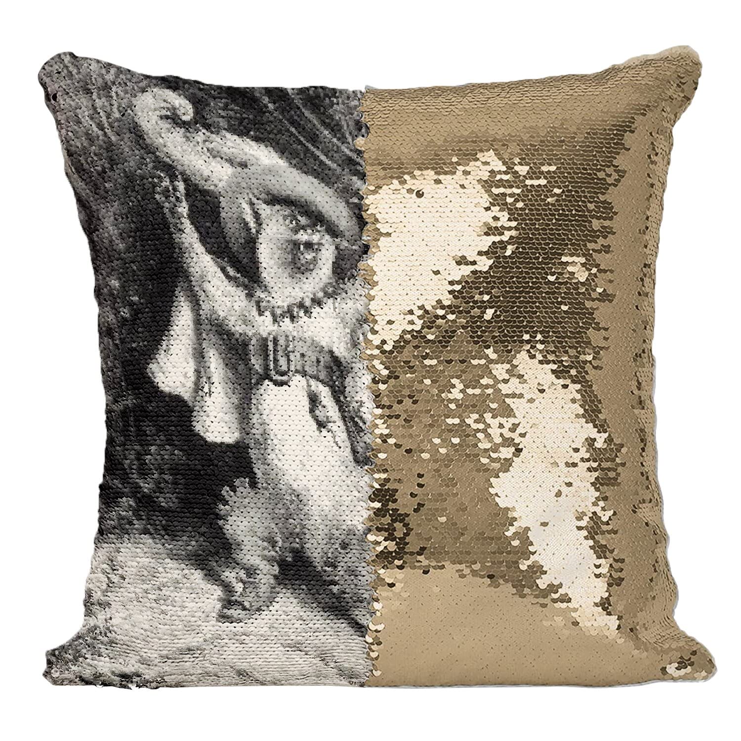 Coussin paillettes doré Le Chat Botté idée cadeau original Gustave Doré