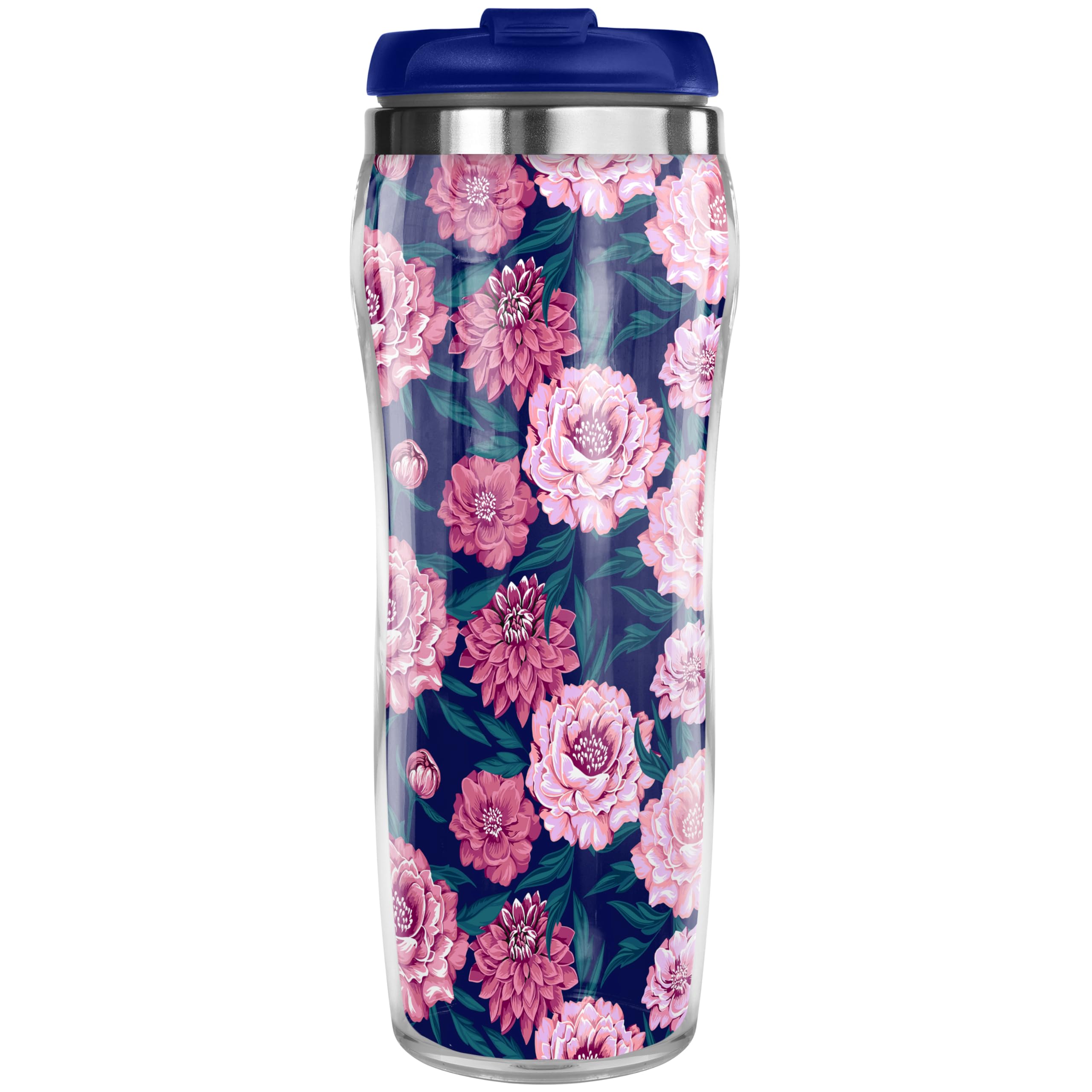 Pixly® Floral Pattern Thermal Travel Mug Coffee Tea Flask, 400ml/14oz Capacity, Flowers, Roses, Tropical Plants - Image 2