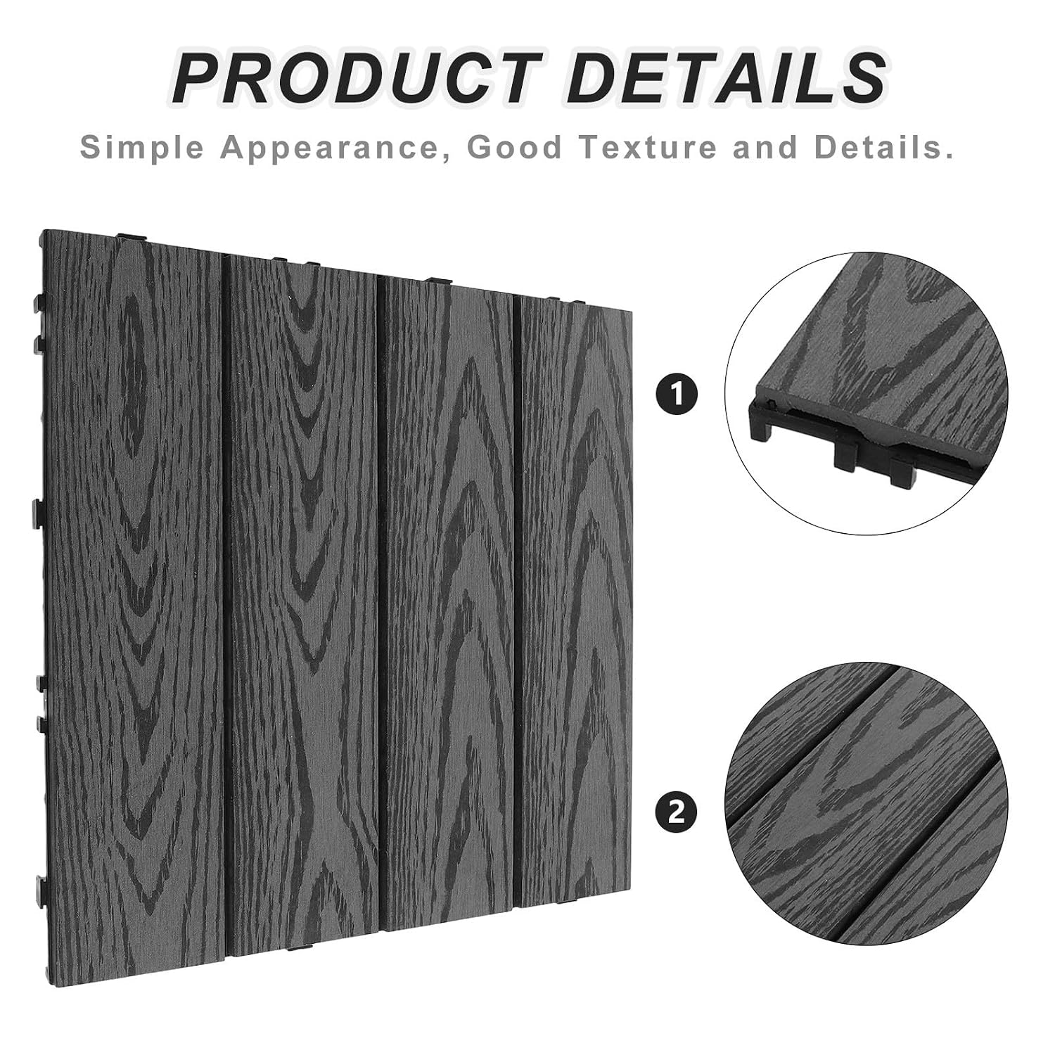 Ciieeo Outdoor Interlocking Deck Tiles for Patio and Balcony, Plastic Wood Floor Tiles with Embossed Pattern, Easy to Clean Surface, Versatile Usage Options, Slip-Resistant, for Backyard