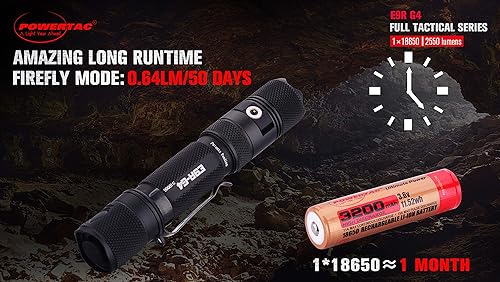 Miniatura 8 de PowerTac Linterna táctica LED E9R G4 con cable magnético recargable por USB, súper brillante CREE 2550 lúmenes, linterna recargable para emergencia