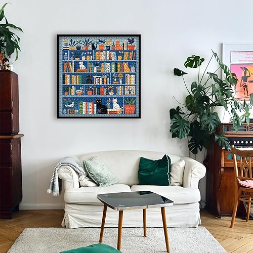 Miniatura 6 de Rompecabezas de estantería de gatos para adultos, 1000 piezas, rompecabezas de libro de gatito, con temática de gatitos, rompecabezas botánico