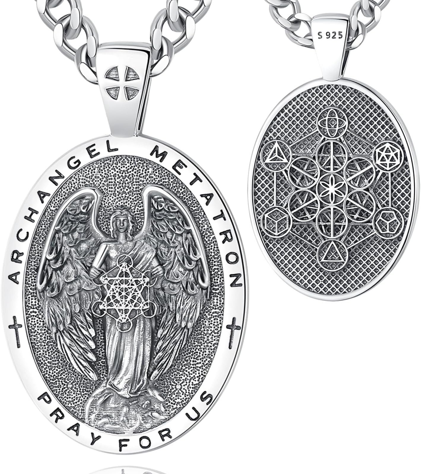 EUDORA 925 Sterling Silver St Michael/St Christopher/St Benedict/Virgin Mary/San Judas Tadeo/Good Shepherd Cross/Archangel Necklace Medal Pendant Protection Religious Amulet Jewelry For Men Women