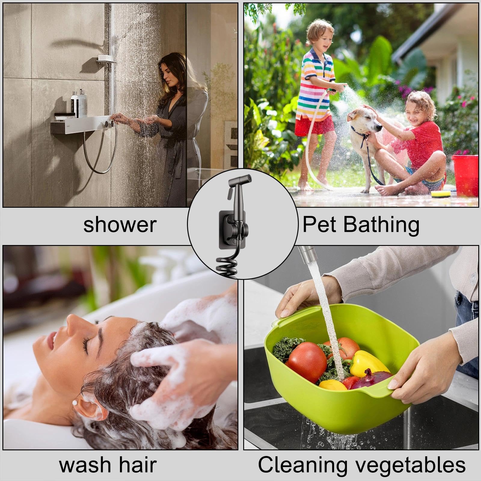 DEANKEJI 3 Metri PE Doccetta per Bidet-Set, Grigio Scuro Doccetta Bidet, Doccettaperbide con Tubo Flessibile, Doccetta-Bidets da Palmare, per Bagno, Cucina, Hotel