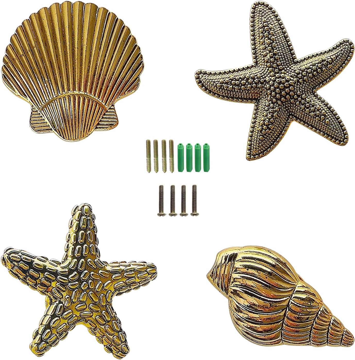 4PCS Ocean Cabinet Knobs,Beach Theme Drawer Pulls for Home Bedroom with Screws