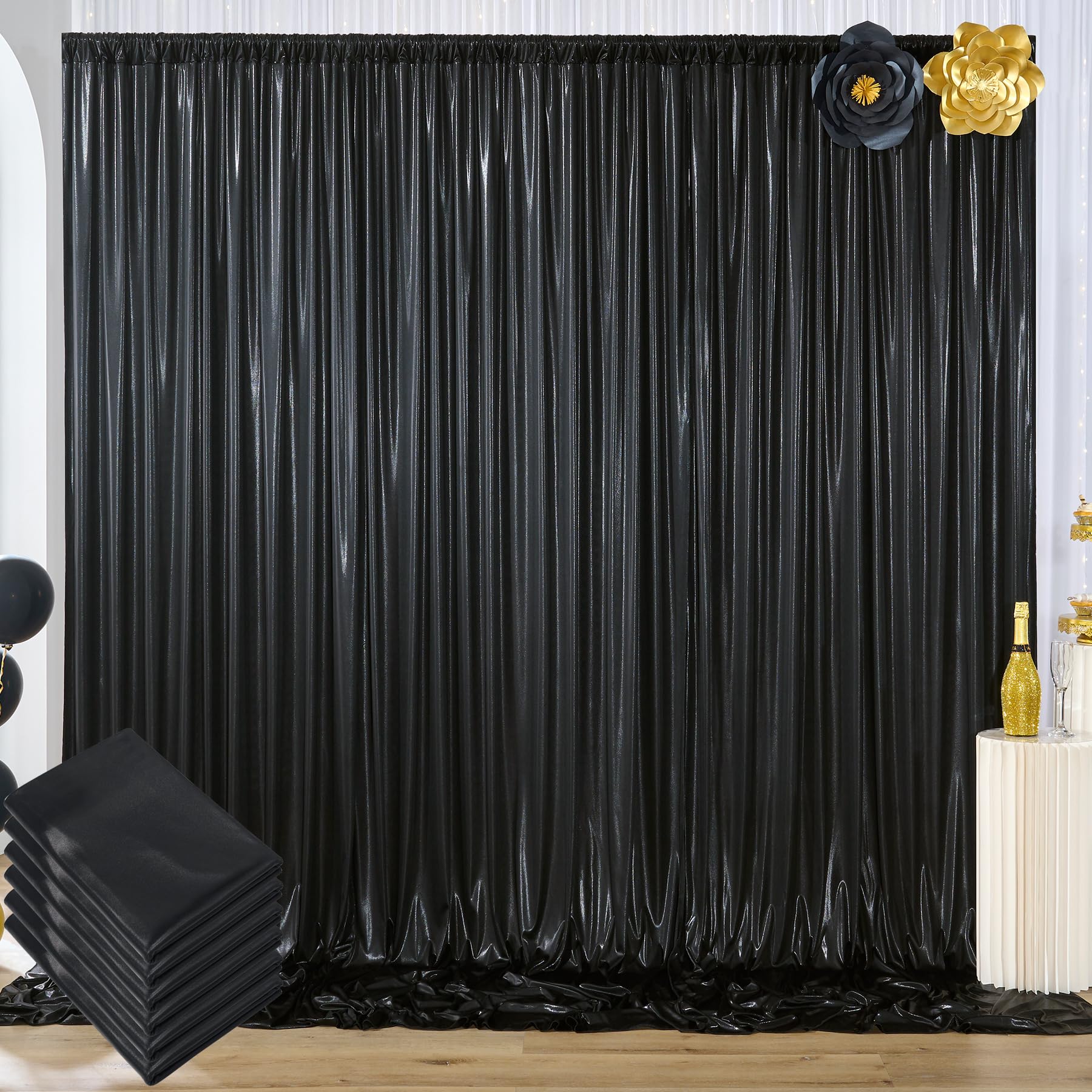 30x10 ft Wrinkle Free Black Sequin Backdrop Curtain for Weddings Parties