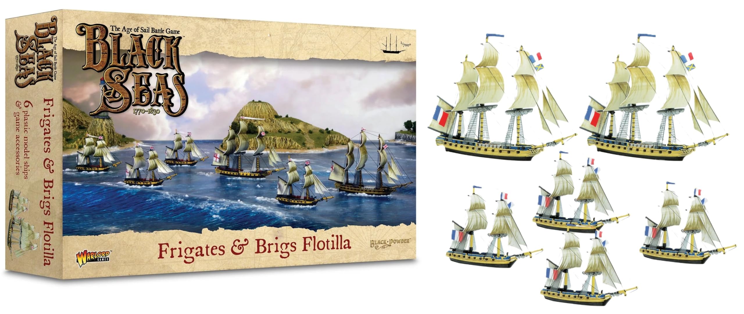 Warlord Games Frigates & Brigs Flotilla - 1/700 Scale Plastic Miniatures for Black Seas Highly Detailed Age of Sail Era Miniatures for Table-top Wargaming.