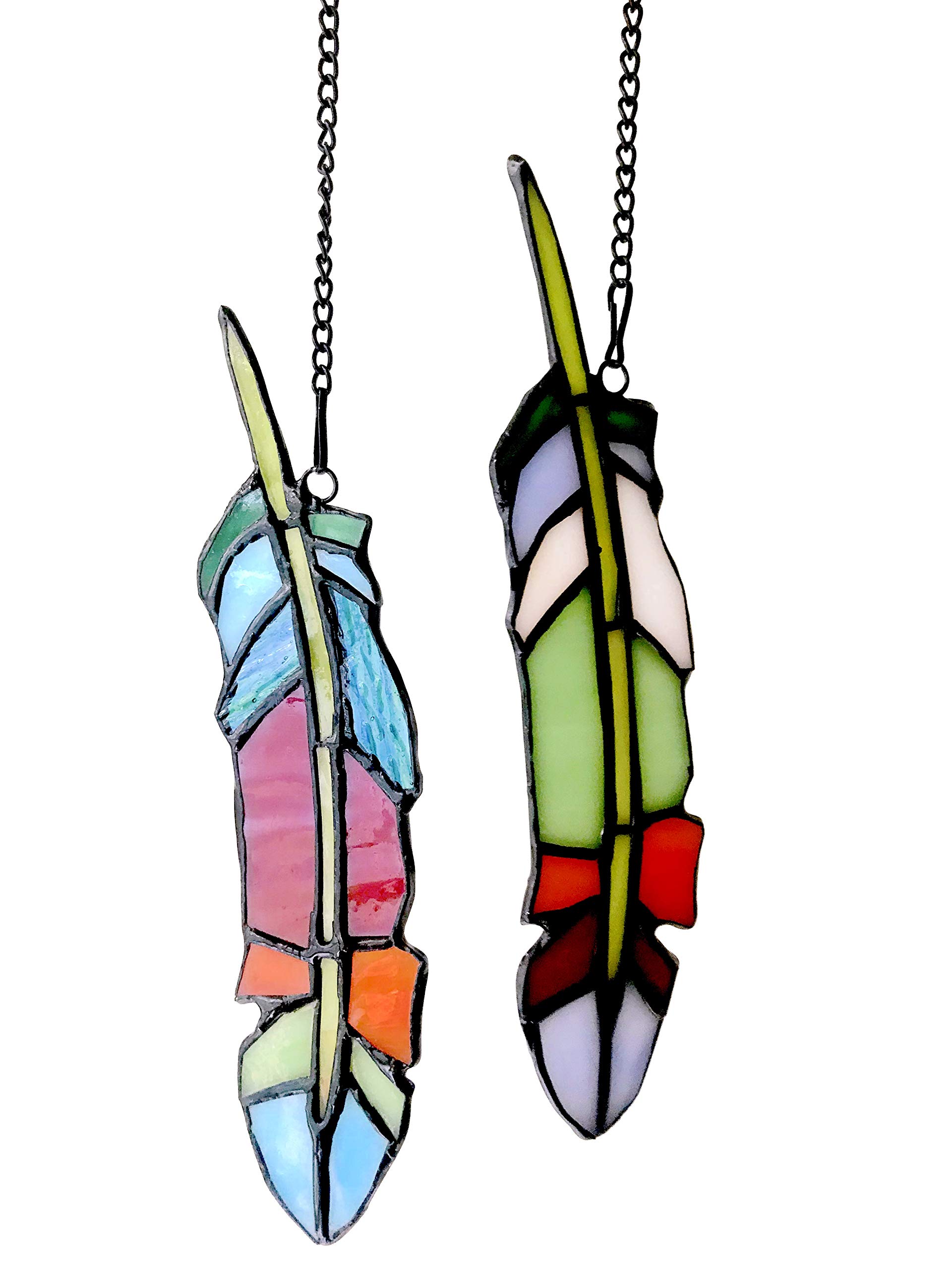 Alivagar Stained Glass Feather Window Hangings Ornament Tiffany Style Feathers, 7" x 1 1/2"