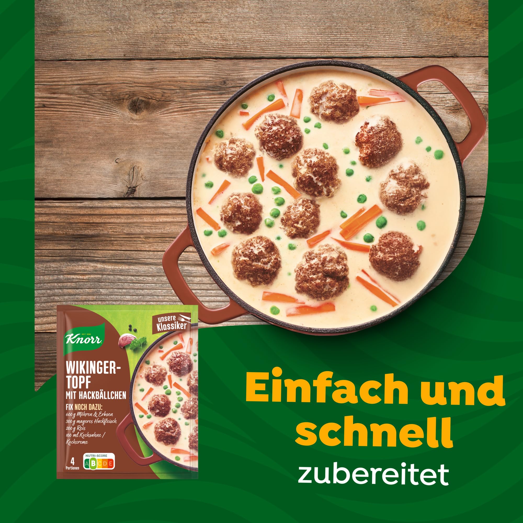 Knorr Fix Würzmischung Wikingertopf mit Hackbällchen für ein leckeres Gericht mit Hackfleisch ohne geschmacksverstärkende Zusatzstoffe 23x 30 g