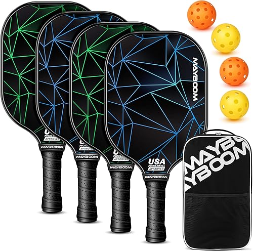 Miniatura 12 de Mayboom Juego de 2 o 4 palas de pickleball aprobadas por USAPA con 4 bolas de pickleball y bolsa de pickleball, raquetas de fibra de vidrio, paquete