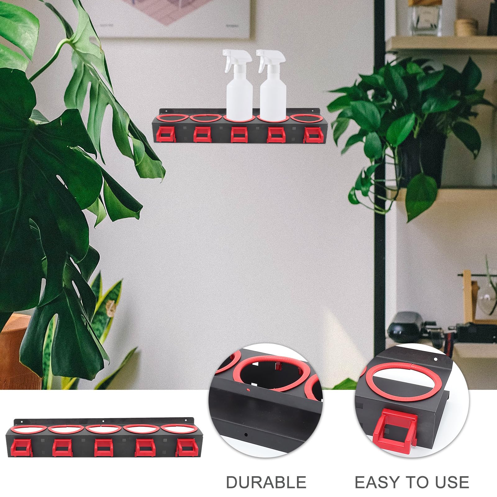 CHILDWEET Wandmontierter Sprühflaschenhalter aus Eisen Sprühflaschenhalterung mit 5 Haken für Reinigungsmittel und Schleifmittel für Autoaufbereitungs und Autopflegewerkstatt 1 Satz