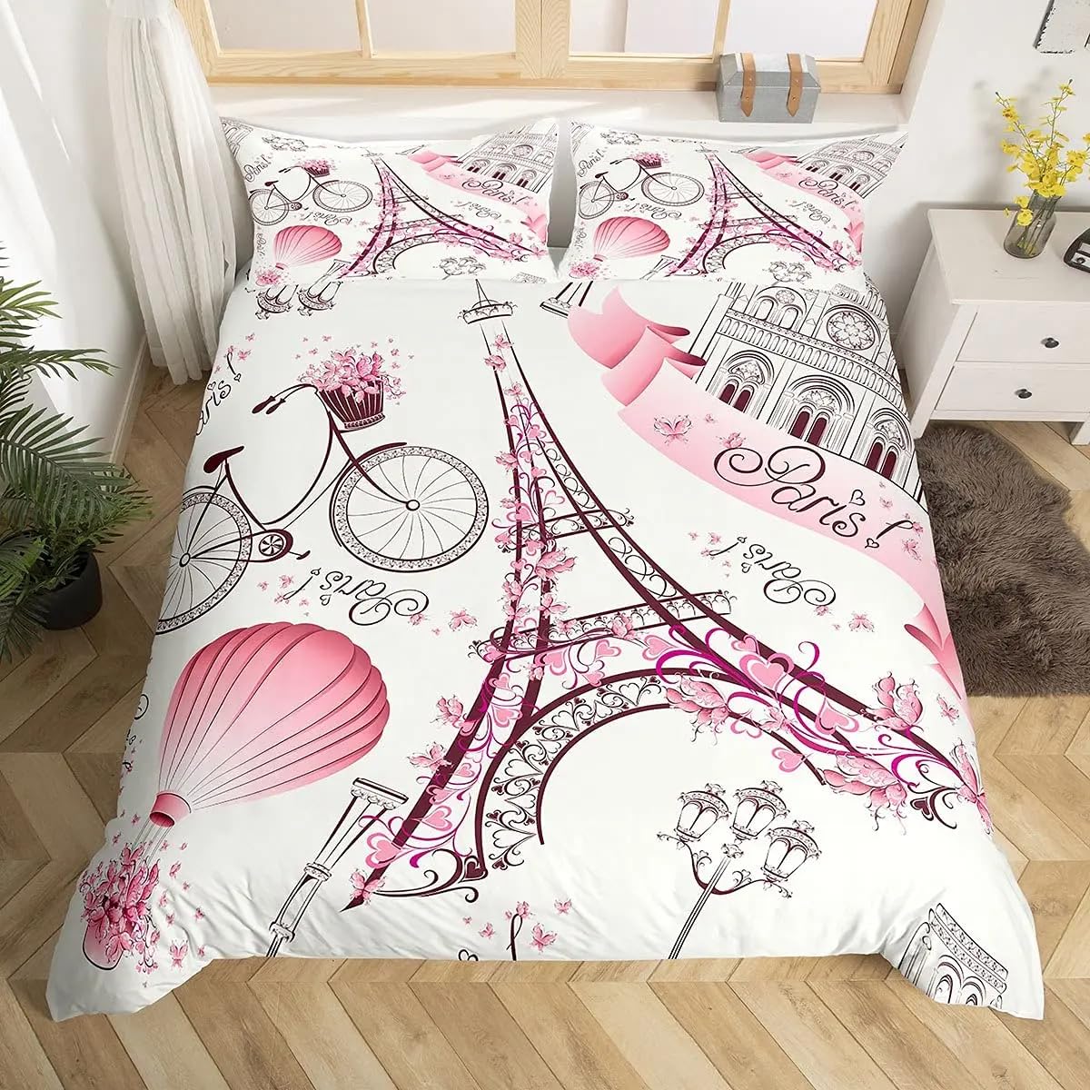 QBIDCSX Bedding Sets Single Paris Bedding Sets Single Koala Duvet Cover 200x200cm with Zipper Closure, Hypoallergenic Quilt Cover with 2 Pillowcase for Boys Kids Girls