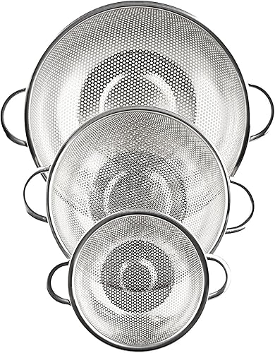 Miniatura 3 de Juego de 3 coladores microperforados de malla de acero inoxidable (1 cuarto de galón, 2.5 cuartos de galón y 4.5 cuartos de galón)