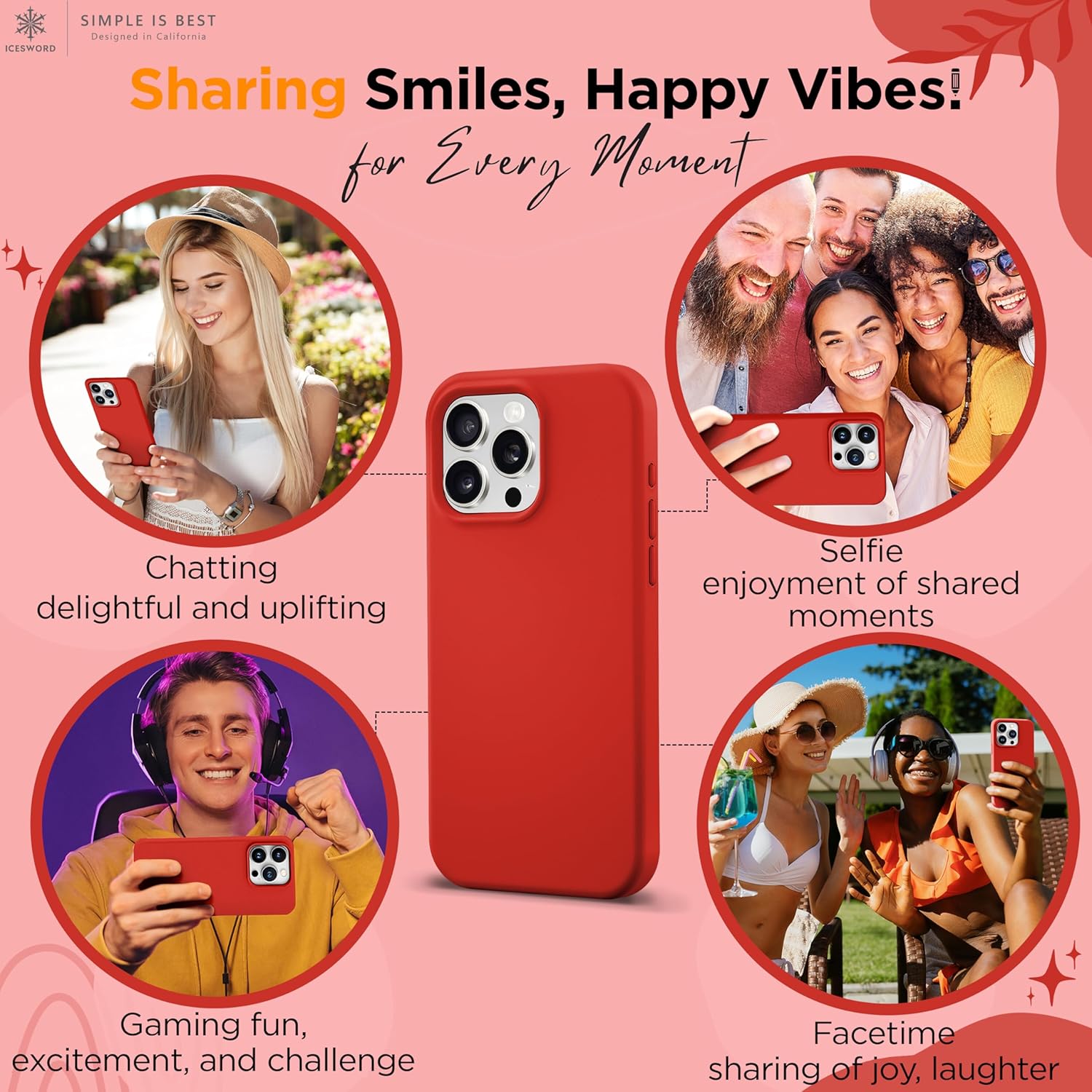 IceSword Compatible with iPhone 15 Pro Case - Liquid Silicone Slim Full Body Protective, Soft Anti-Scratch Red Cute Men Women Cool [Shockproof] 6.1 inch