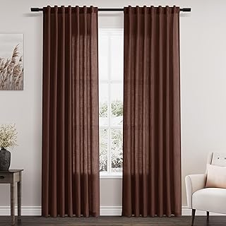 Rustic Brown Linen Curtains 84 Inch Length 2 Panels Set for Living Room ...
