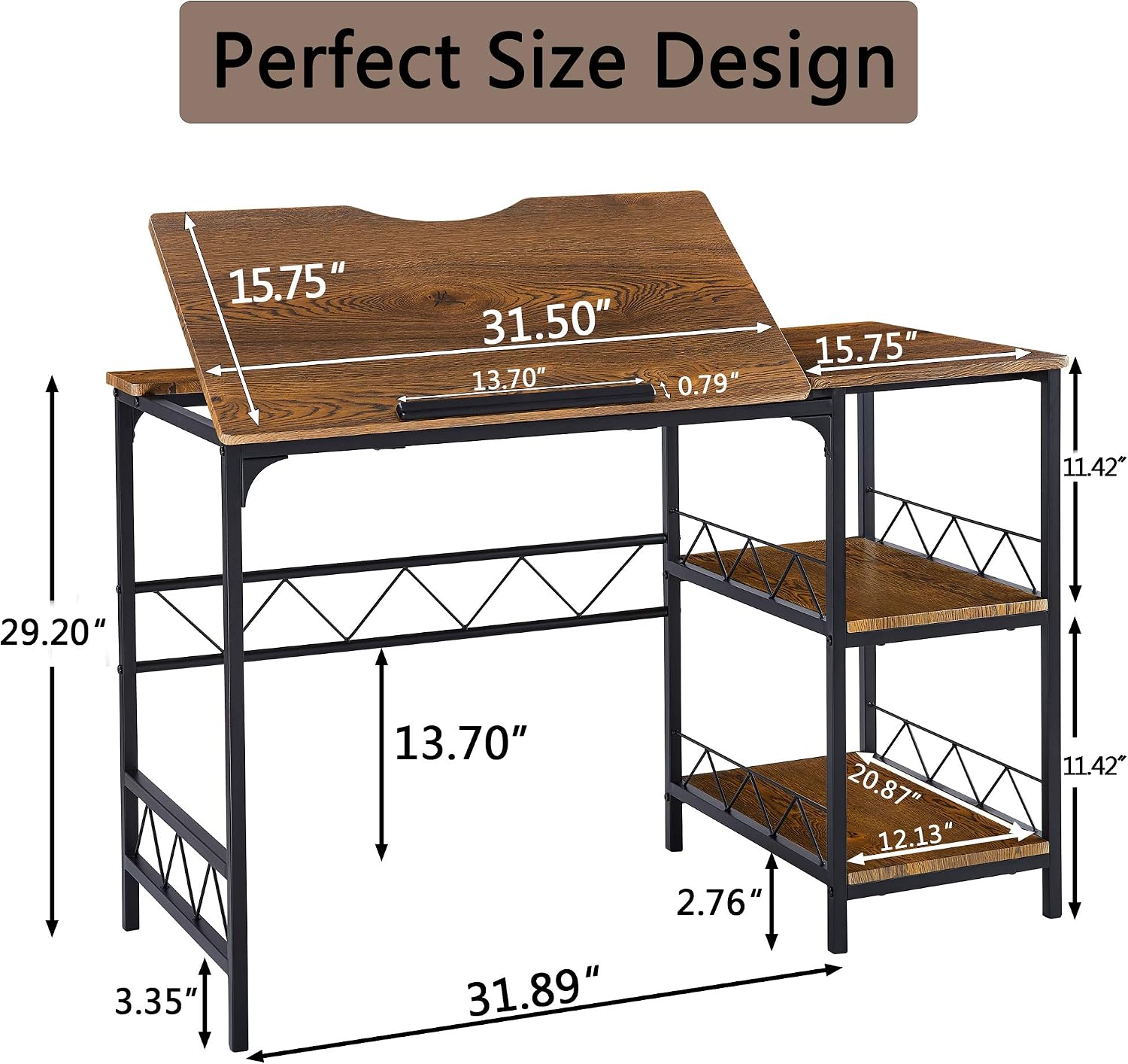 Product Deal Hombazaar Home Office Desk, Industrial Computer Desk with Storage Shelf, Large Writing Drawing Desk Craft Workstation with Tiltable Tabletop for Artist, 47’’ Multifunctional PC Laptop Table, Brown