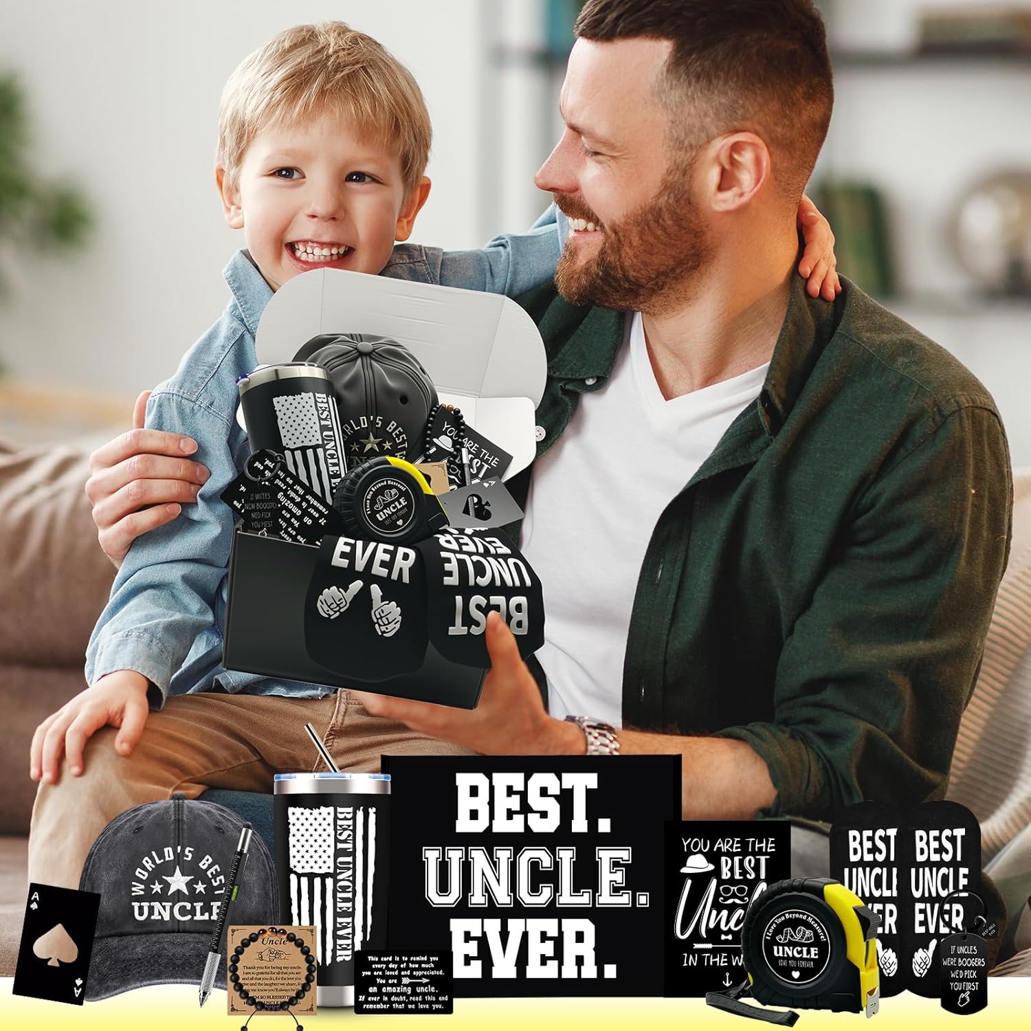 11 Pcs Best Uncle Ever Gift, Father's Day Gifts, Uncle Gifts for Men with 20 Oz Tumbler Socks Baseball Cap Tape Measure Bracelet Wallet Card Keychain, Birthday Christmas Gift from Niece Nephew - Image 7