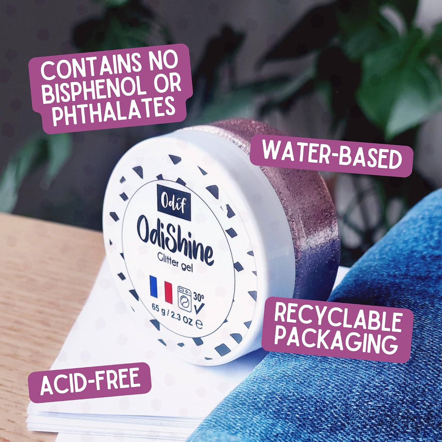 505 Odif OdiShine | Glitter Gel 65g | for Use On All Textile Fabrics, Paper, Wood, Cardboard and Canvas | BPA Free, Acid Free | Recyclable Packaging (Amethyst)