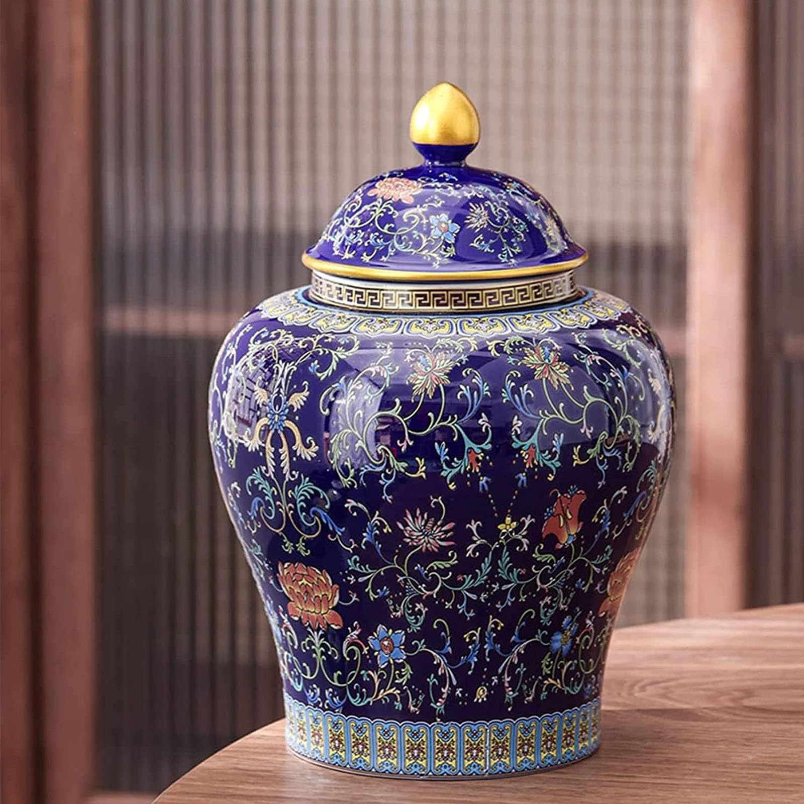 Keramik Ingwer mit Deckel Porzellan dekorative Blumenvasen handgefertigt Aufbewahrungsgefäße aus Porzellan (blau)