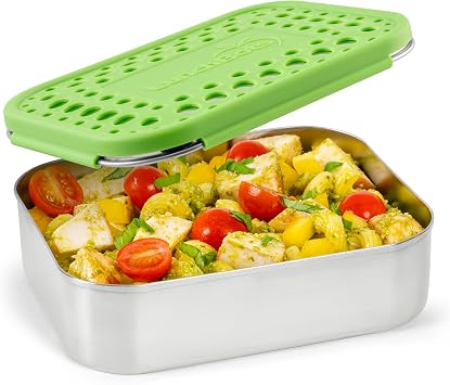 LunchBots Medium Uno Stainless Steel Sandwich Container - Open Design for Wraps - Salads or a Small Meal - Eco-Friendly - Dishwasher Safe and BPA-Free - Green Dots