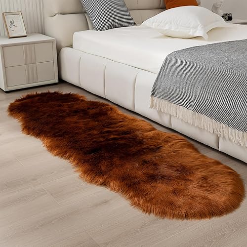 Miniatura 223 de Alfombra blanca de piel sintética de piel de oveja de 2 x 6 pies, alfombra mullida súper suave y esponjosa utilizada para dormitorio, suelo de Blanco