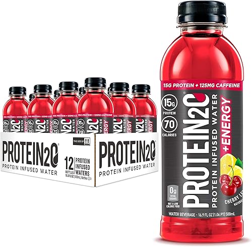 Protein2o - Bebida de agua con 0.53 onzas de proteína de suero de leche y electrolitos, sabor a cerezas y limonada, 17 onzas fluidas por botella,