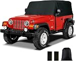 NEH Black 2-Door Cab Car Cover, Waterproof Sun Shade, Half Car Cover with Wind-Resistant Quick Release Buckle Tie-Down Straps, Compatible with 1976–2006 Jeep Wrangler TJ, YJ, JK, Jeep CJ