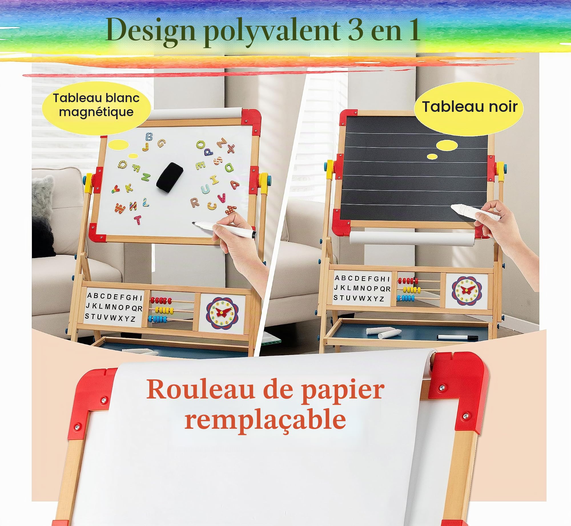 LIFEZEAL Chevalet Enfants Pivotant à 360° Double Face en Bois Magnétique
