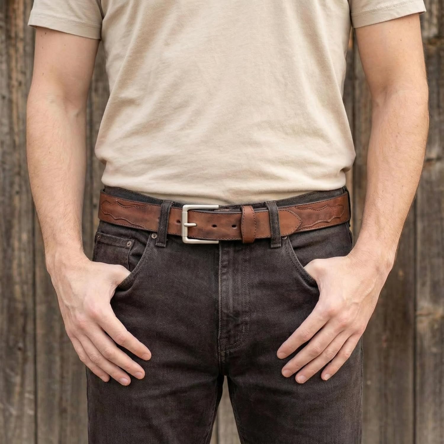 Yoder Leather Company Amish Made Oil Tanned Belt with Scalloped Tabs - Image 3