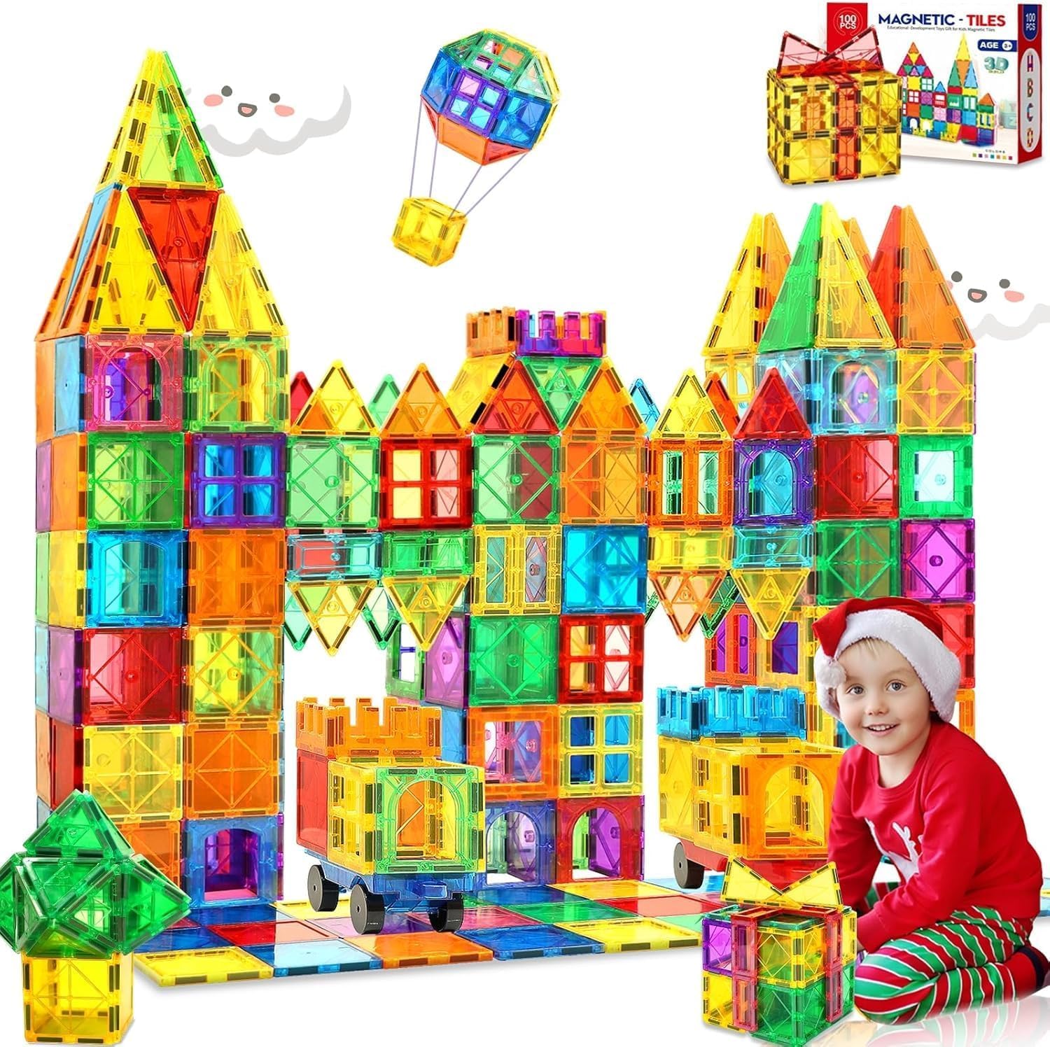 100 Pcs Magnetic Tiles for Kids – 3D Magnetic Blocks Set for Toddlers & Kids, Educational STEM Magna Tiles for Boys & Girls Ages 3+ – Build Castles, Towers, and More – Colorful & Safe