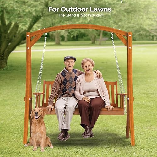 Miniatura 7 de VINGLI Columpio de madera para porche de patio de alta resistencia de 880 libras y 5 pies con cadenas ajustables mejoradas, banco colgante al aire