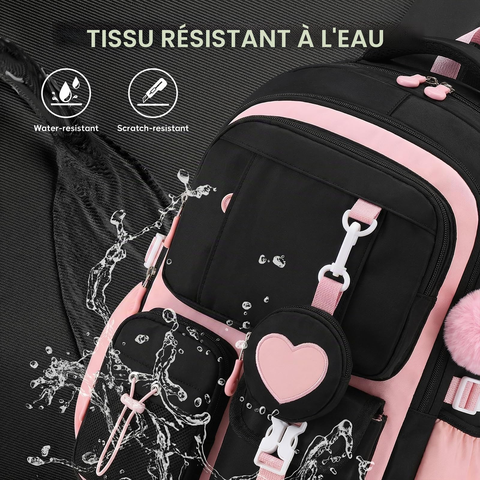 Amythe Set 4 pièces Sac d'école Fille 3e-7e École Voyage