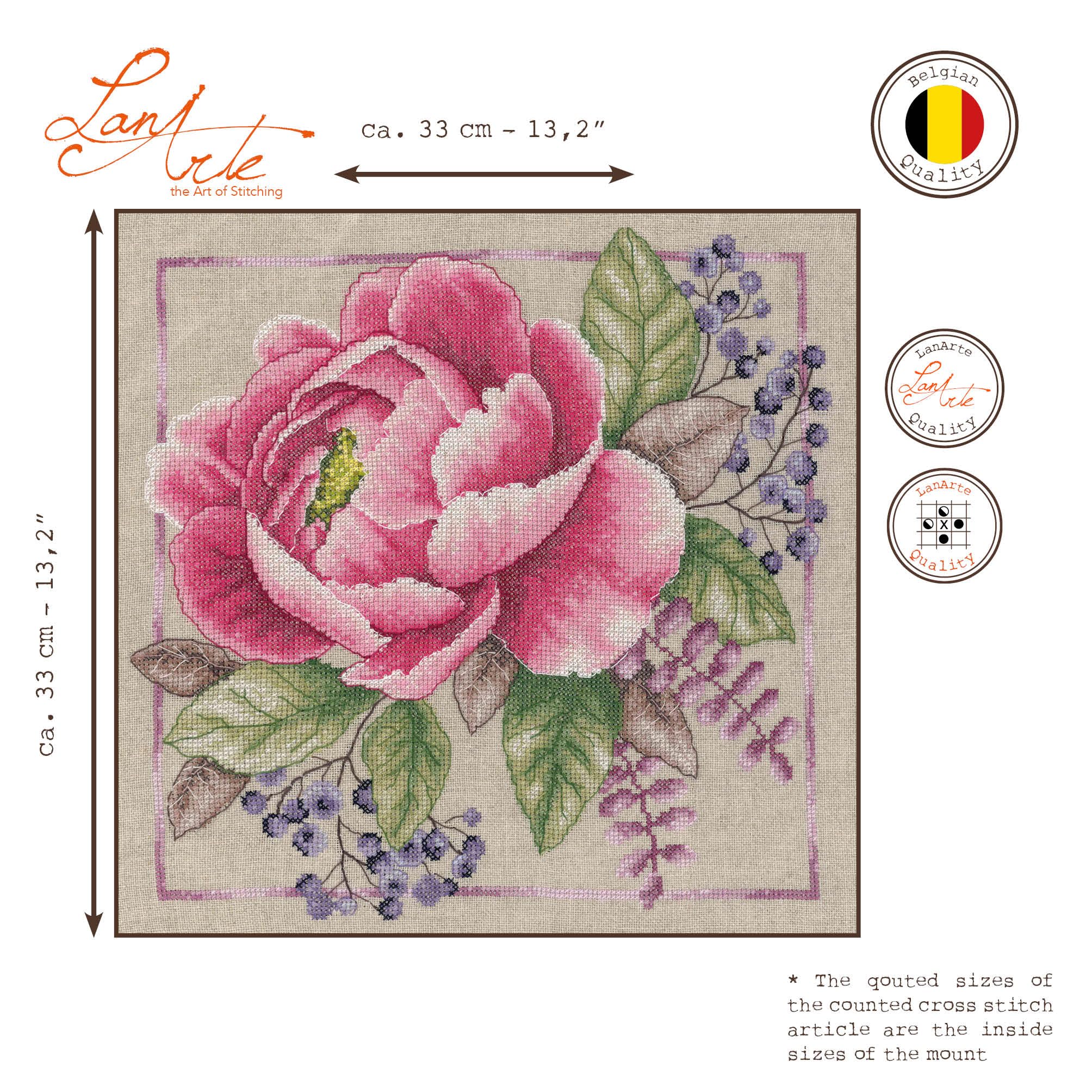 LANARTE Haft Krzyżykowy Liczony Zestaw Obraz do Haftu KWITNĄCA CZERWIEŃ Zrób to Sam Zestaw Kreatywny dla Dorosłych Rękodzieło Artystyczne 33 x 33 cm Dekoracja Ścienna DIY Cross Stitch Kit