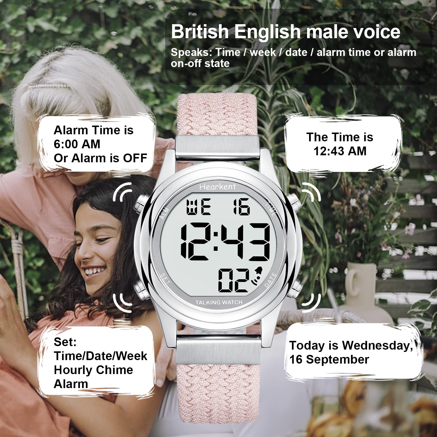 Hearkent Orologio parlante digitale da donna, con numeri grandi, per anziani o non vedenti