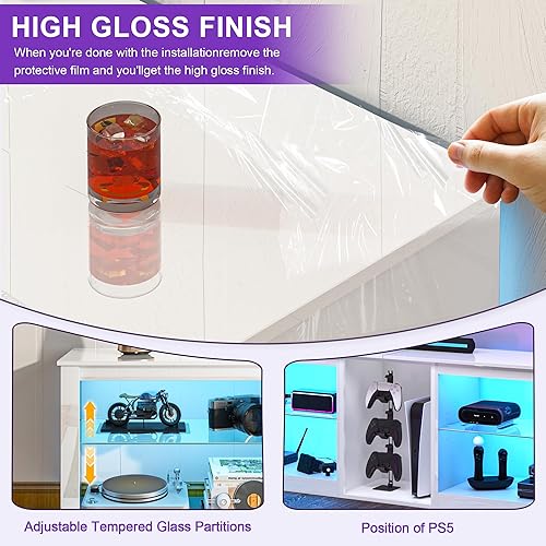 Miniatura 6 de Clikuutory Moderno soporte de TV de 63 pulgadas con luces LED para televisores de 50, 55, 60, 65, 70, 75 pulgadas, centro de entretenimiento de alto