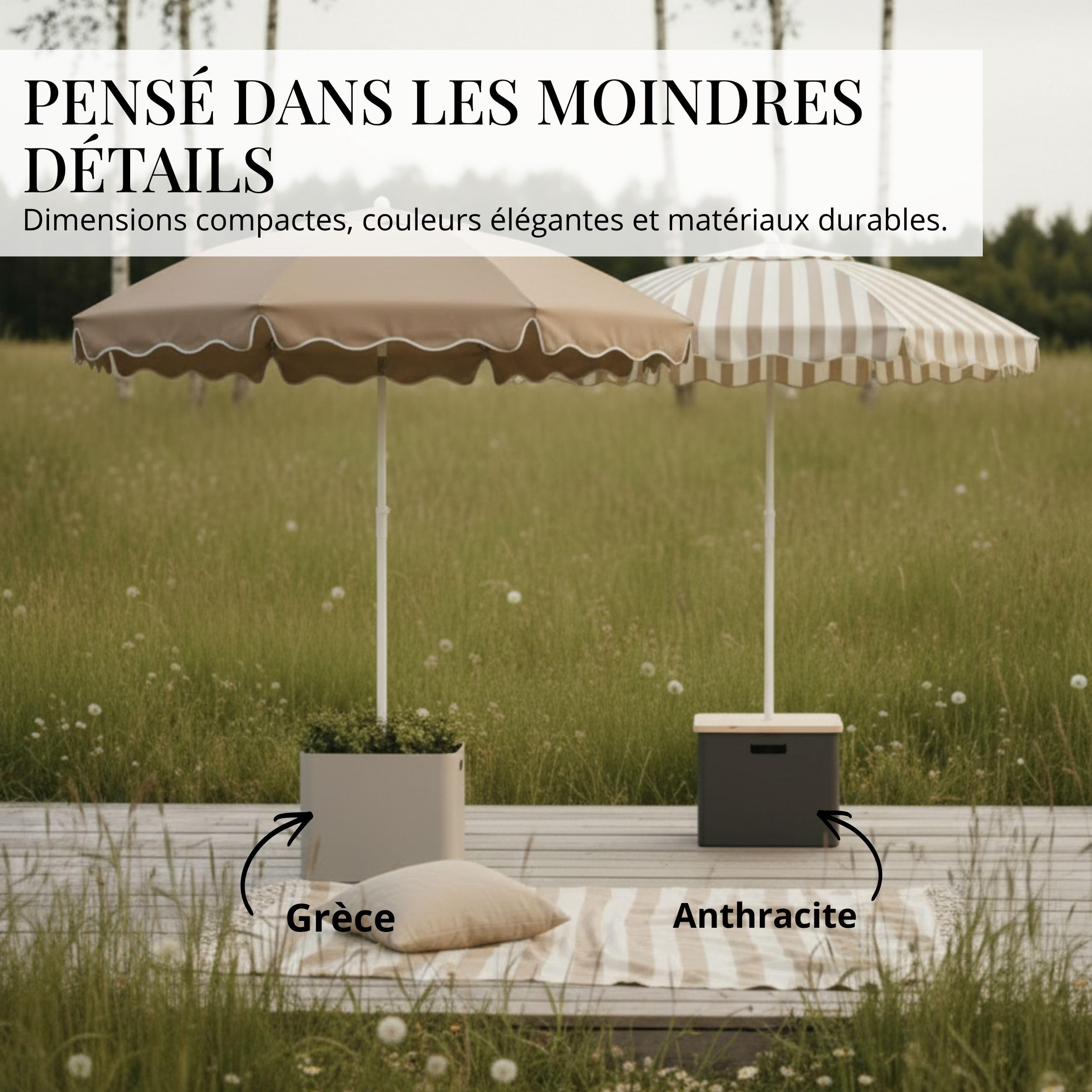 Livlig53 LIVLIG Pied de parasol avec roulettes – Support de parasol 2 en 1 transportable, pot de fleurs et protection solaire, 100 % acier inoxydable, rechargeable jusqu'à 39 l, pour parasols jusqu'à