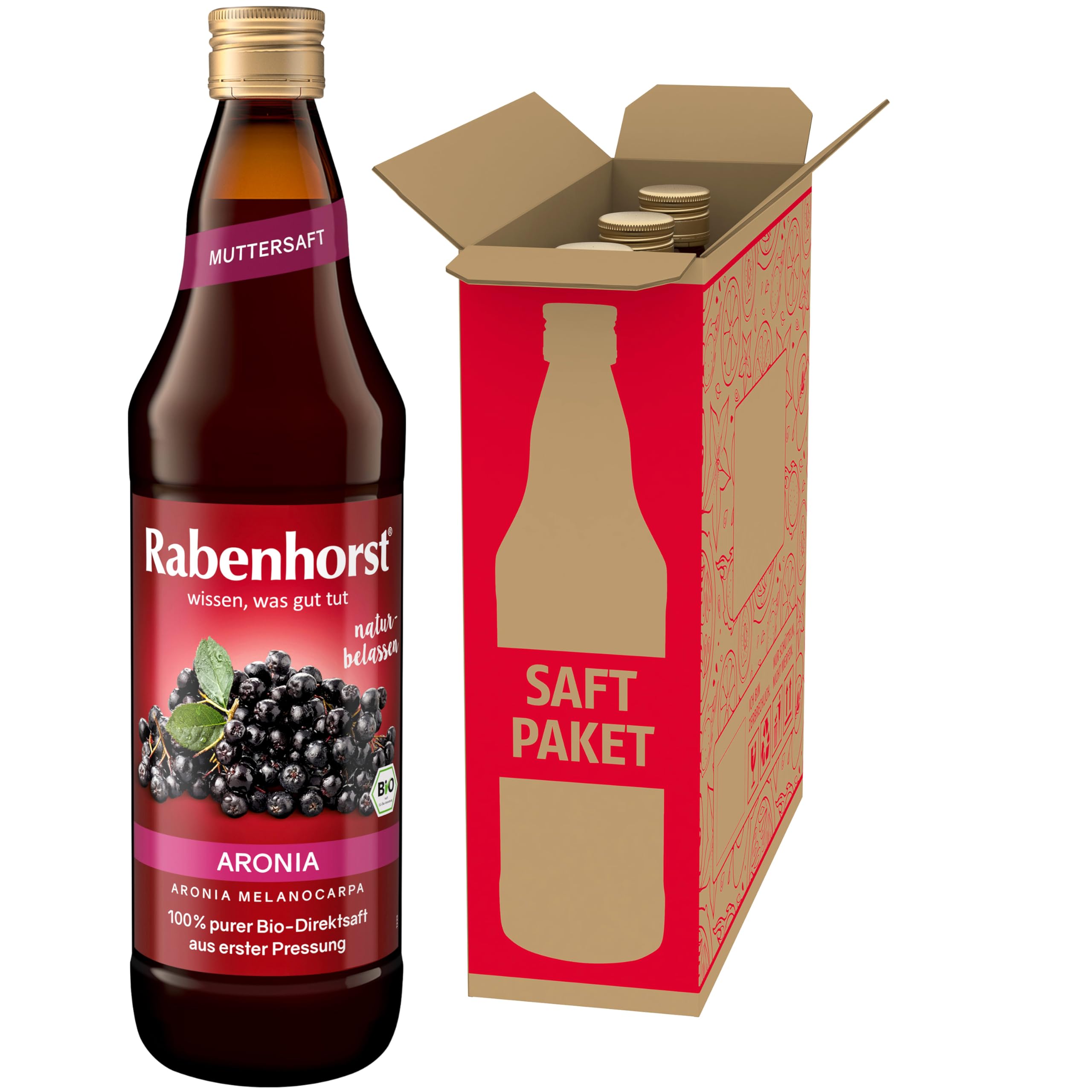 RABENHORST Aronia Muttersaft BIO 3er Pack (3 x 700 ml) - 100 % purer Aronia-Direktsaft aus erster Pressung