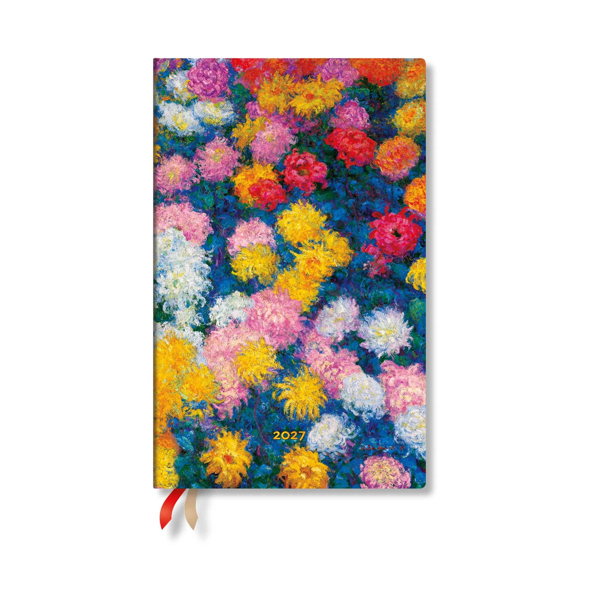 2027 Monet’s Chrysanthemums Maxi 12-Month Hardcover Dayplanner (Elastic Band Closure) Horizontal