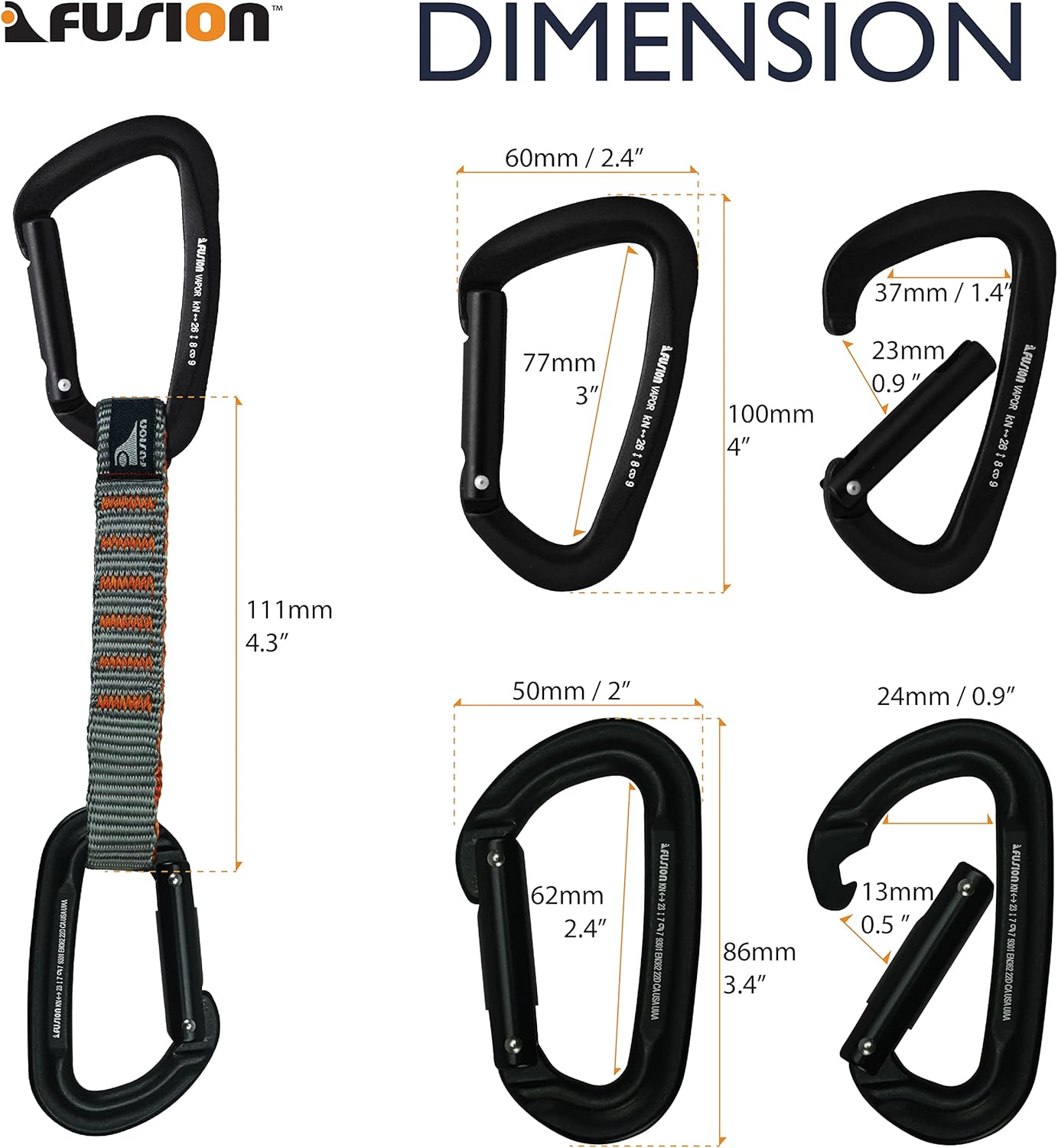 Fusion Climb 6-Pack 11cm Quickdraw Set with Contigua Straight Gate Carabineer/Techno Zoom, Orange/Orange : Sports & Outdoors