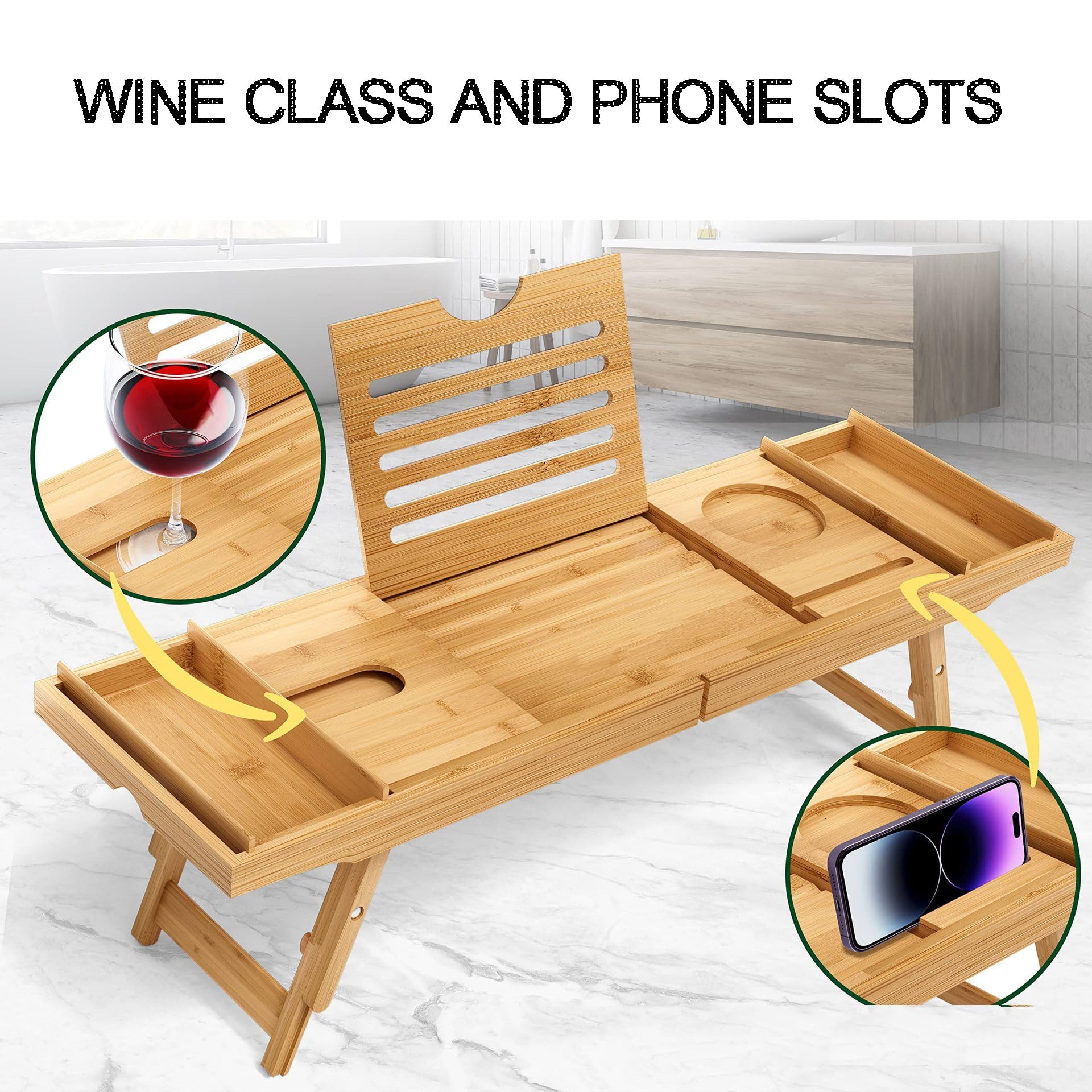 Bandeja de baño de madera expandible – Estante portátil independiente ideal para el hogar, perfecto para el día de la madre y regalo de cumpleaños para mamá relajación y experiencia de spa