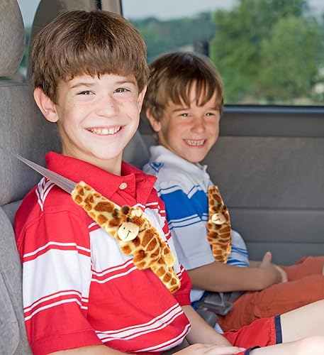 Miniatura 6 de DolliBu - Funda para cinturón de seguridad de automóvil con diseño de jirafa naranja, suave y esponjoso, soporte para correa de cinturón de