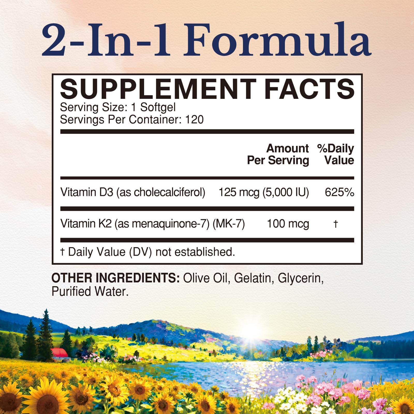 Vitalitown Vitamin D3 K2 Supplement, D3 5000 IU, Vitamin K2 MK-7 100 mcg, Non-GMO, No Gluten & Soy, for Bone, Teeth, Immune & Heart Health, 120 Softgels — Amazon image 2
