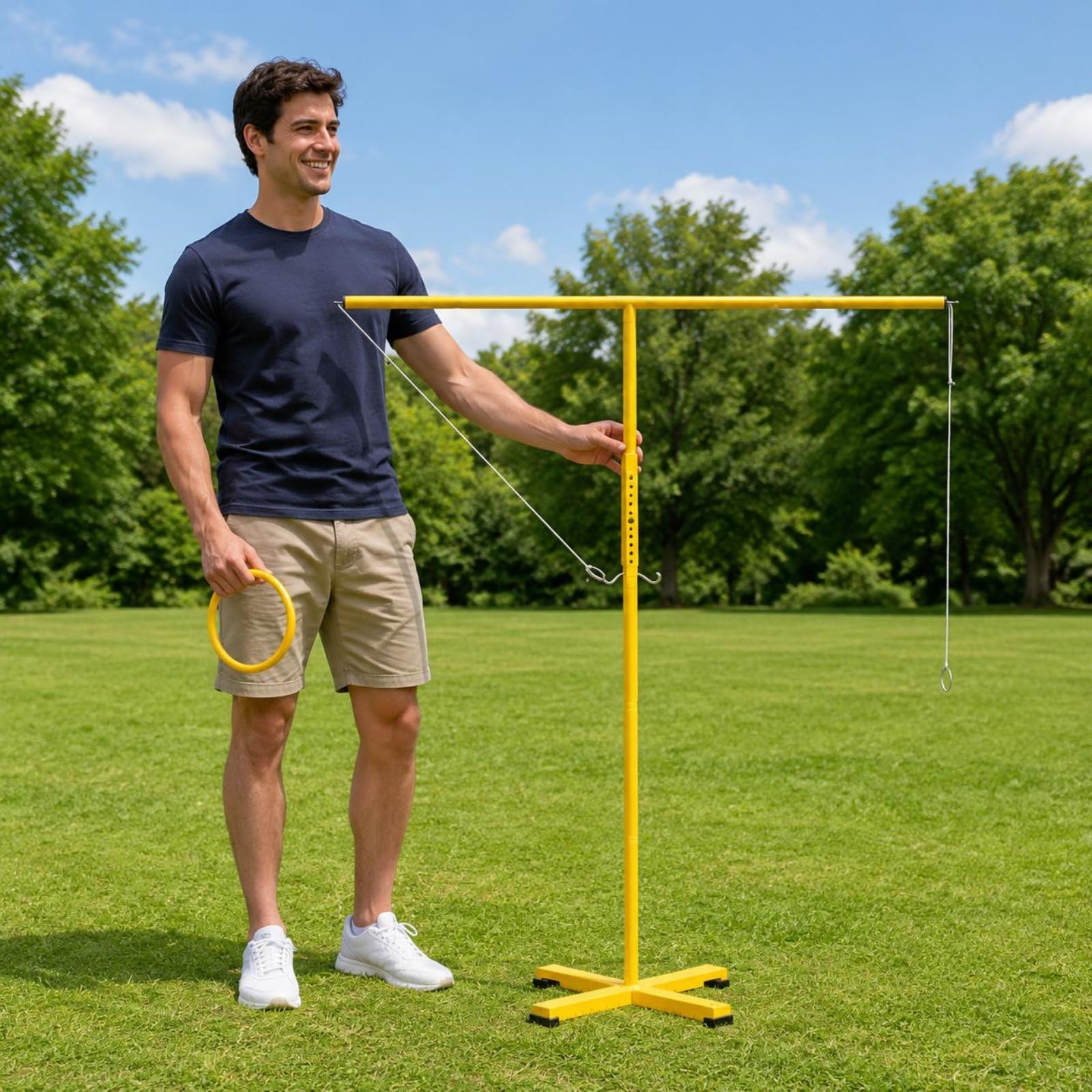 Outdoor Ringwurfspiel Metallischer Wurfrahmen Ringziel Ständer Spielrahmen Zerlegbar Einfach zu Tragen Distanzvariabel Steckverbindung für Kinder Erwachsene Garten Veranstaltungen