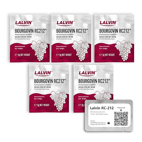 Lalvin RC-212 Levadura de vino (paquete de 5) - Hacer Mead de Sidra de Vino Kombucha en casa - 0.18 oz Sobres - Saccharomyces cerevisiae - Vendido