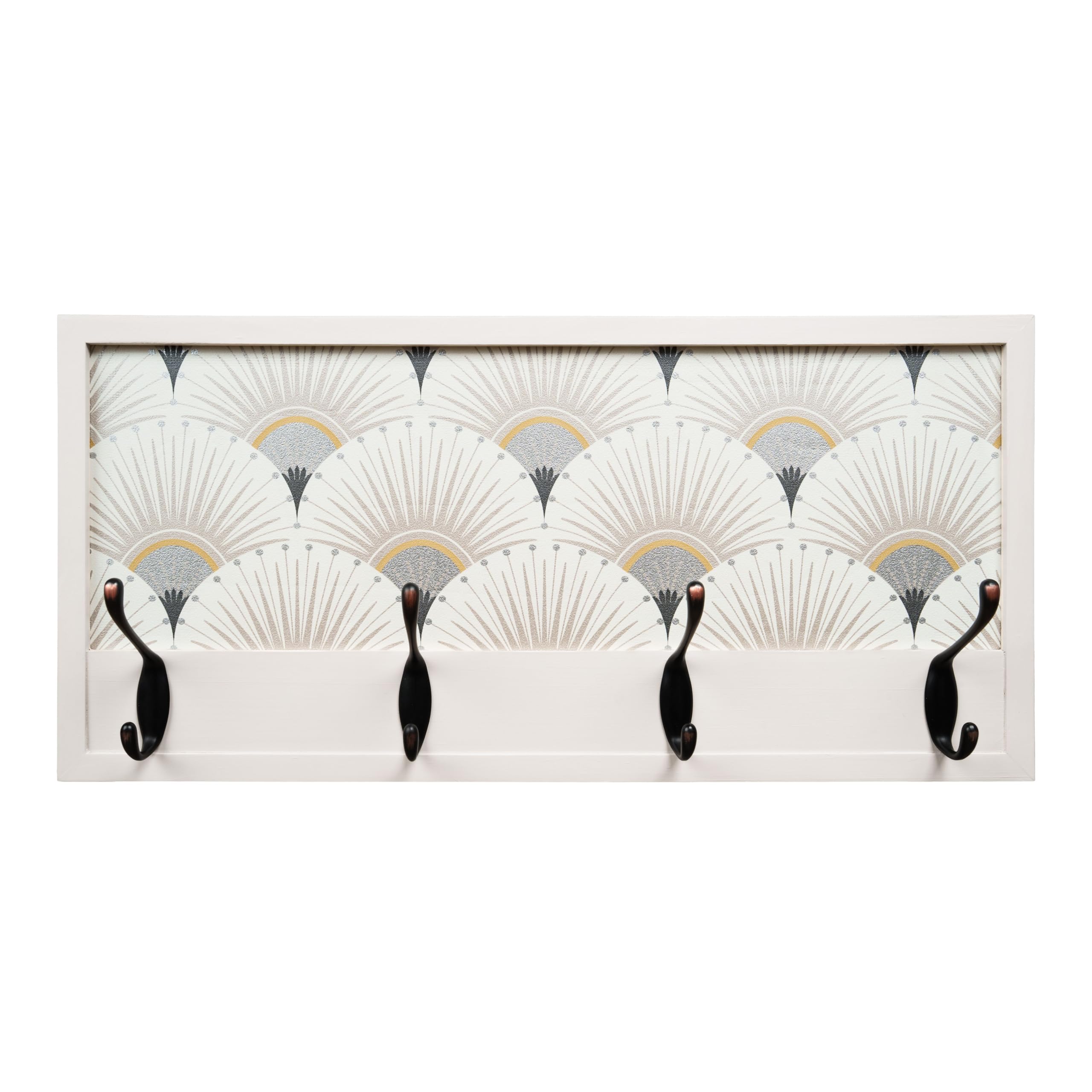 Perchero Pared Madera 52x25cm Art Décó Blanco 4 Ganchos | Hecho en España. 4 ganchos dobles (8 colgadores) para ropa y abrigos. Ideal para entrada, salón u oficina.