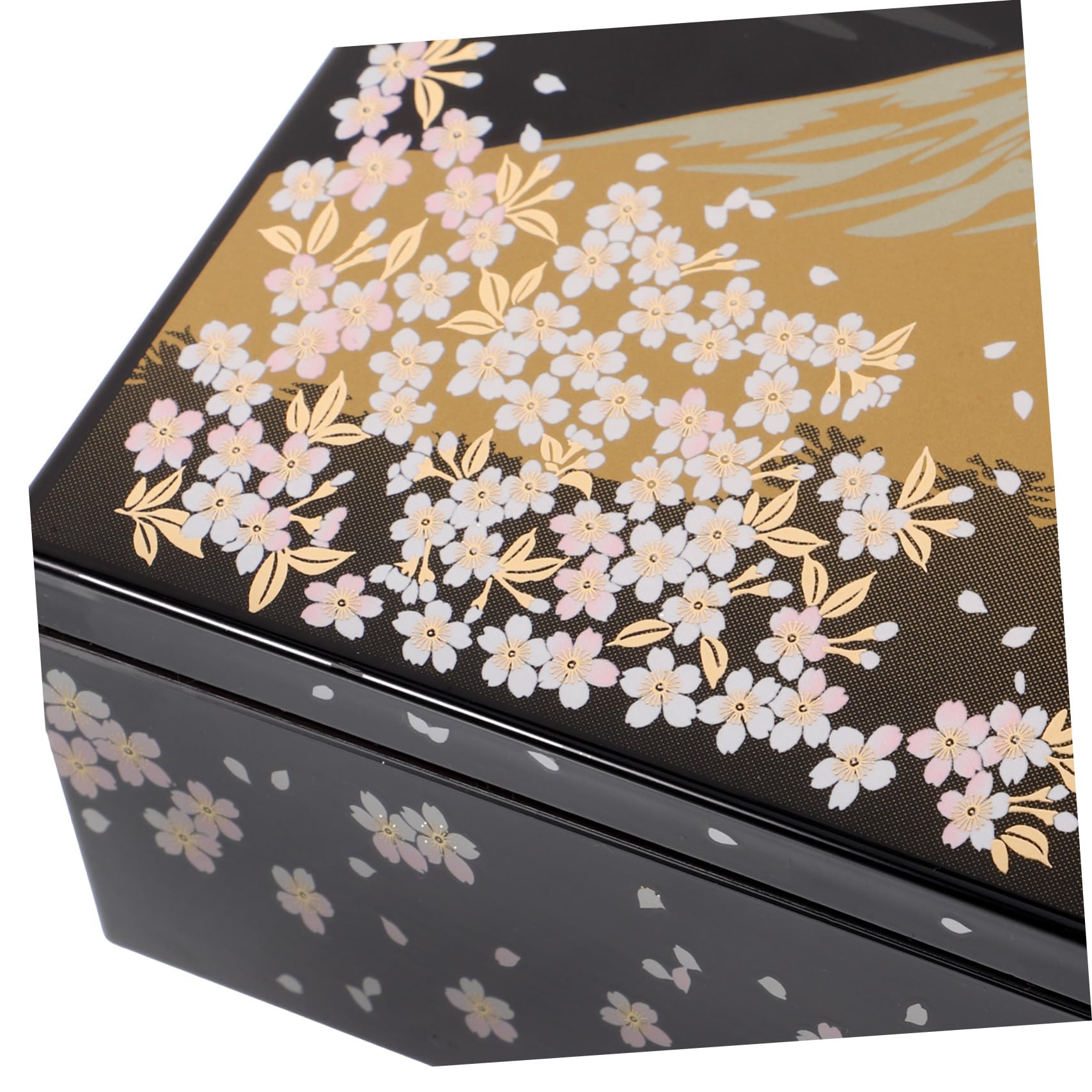 Boîte à Bento Japonaise Traditionnelle 3 Niveaux, Boîte à Sushi en Plastique Noir, Motif Mont Fuji, pour Repas en Famille