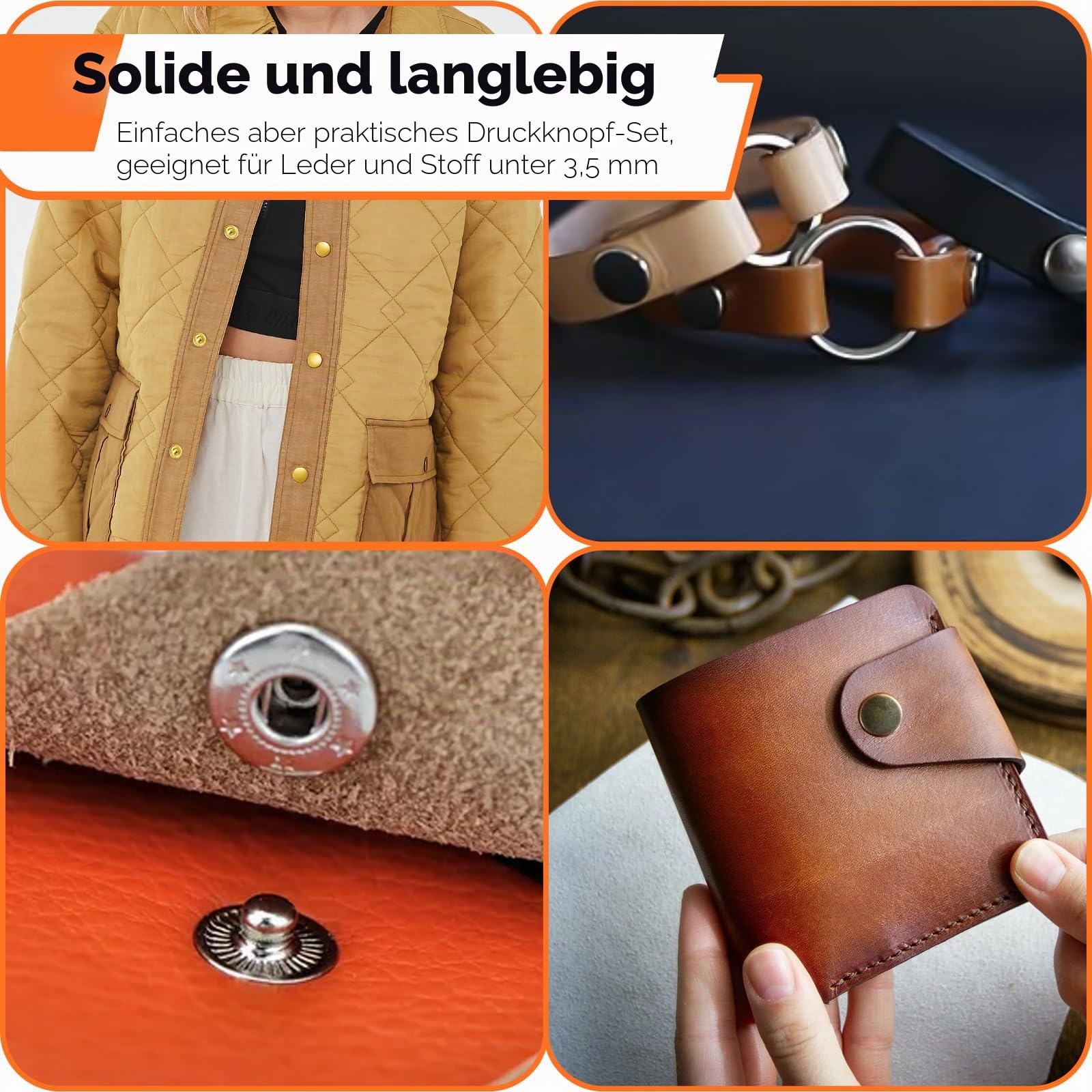 Leder-Druckknöpfe, Werkzeug-Set, Druckknopfzange mit 40 Sets, 15 mm Metall-Druckknopfverschluss, 4 Farben, Lederknöpfe für die Reparatur von Kleidung, Jacken, Armbändern, Taschen,
