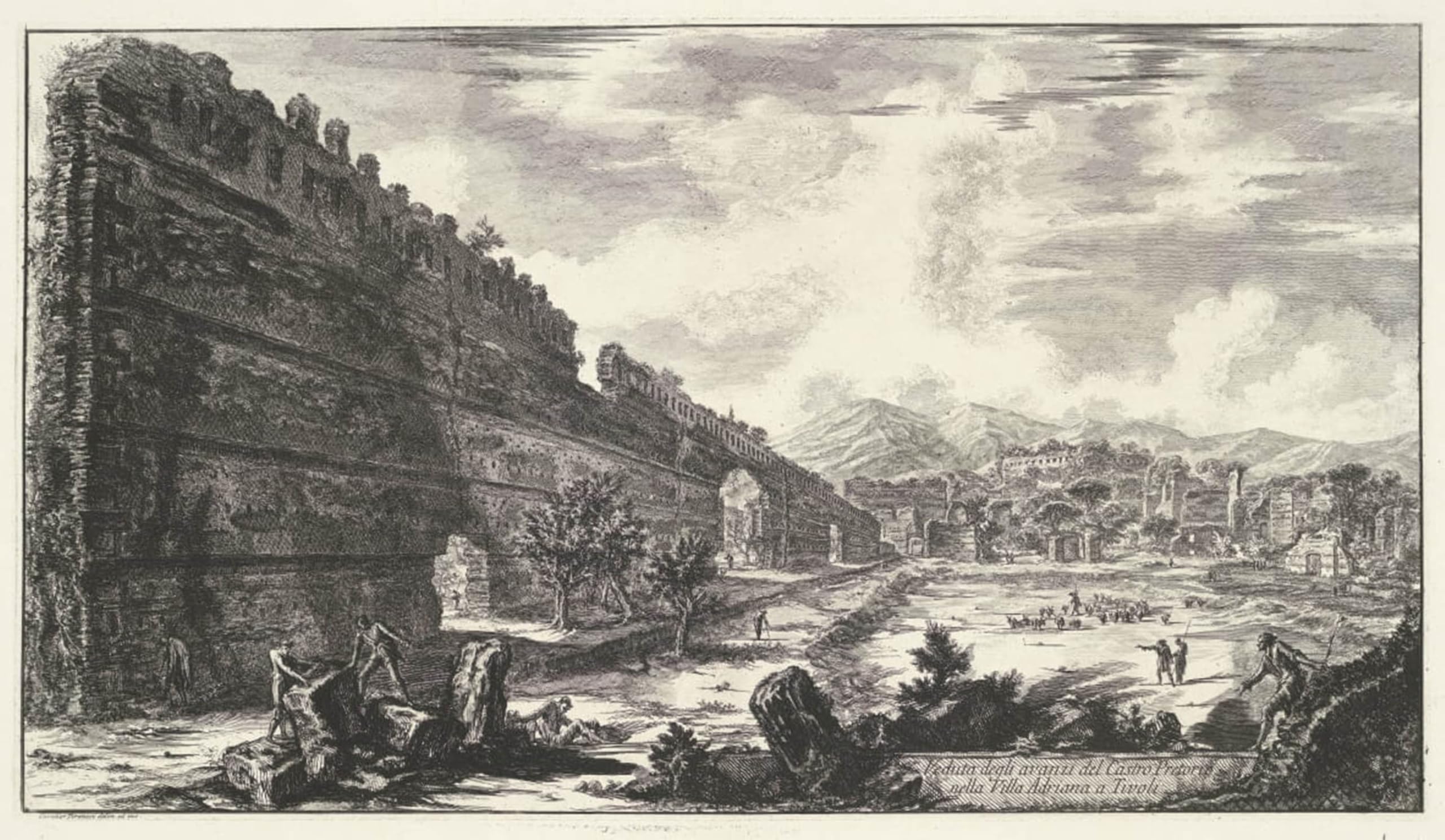 POSTERIIk Vintage Classic Picture Landscape Artwork View of the Remnants of the Castro Pretorio in the Villa Adriana in Tivoli by Battista Piranesi for Office Home Decor 60x90cm